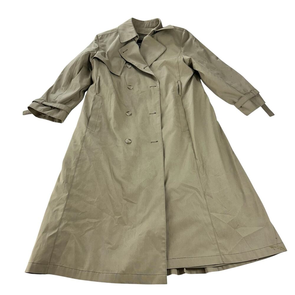 Vintage London Fog Coat Womens Size Large Wool Beige Navy Plaid Removable Lining - Picture 2 of 13